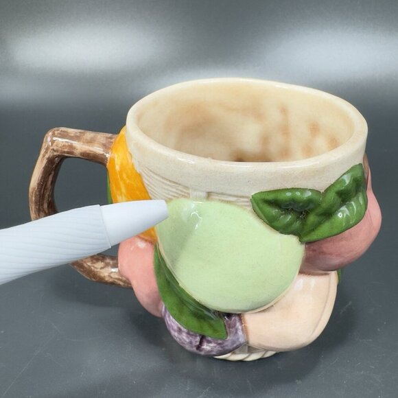 Vintage 1969 Hand Glazed Painted Ceramic Mugs Cups Set 3 Fruit Whimsical Signed - Picture 12 of 14